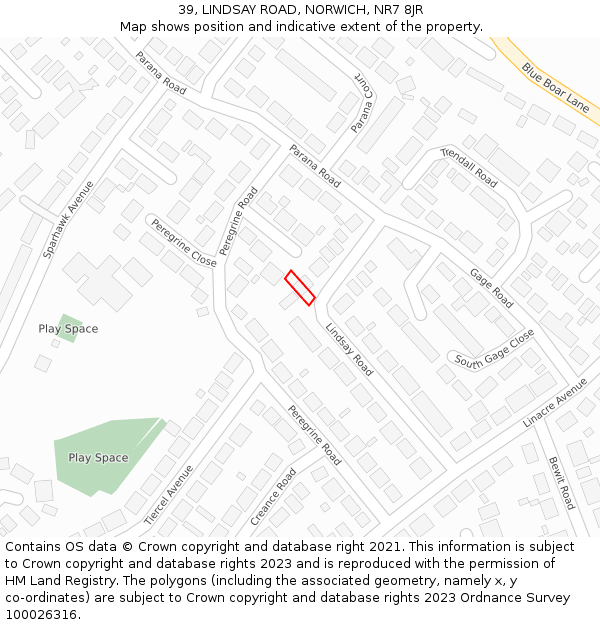39, LINDSAY ROAD, NORWICH, NR7 8JR: Location map and indicative extent of plot