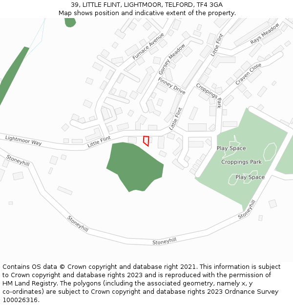 39, LITTLE FLINT, LIGHTMOOR, TELFORD, TF4 3GA: Location map and indicative extent of plot