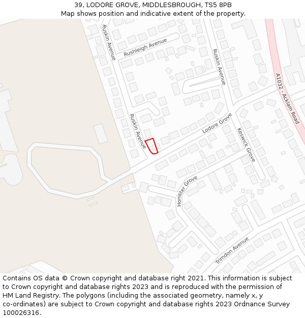 39, LODORE GROVE, MIDDLESBROUGH, TS5 8PB: Location map and indicative extent of plot