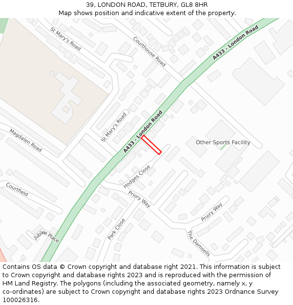 39, LONDON ROAD, TETBURY, GL8 8HR: Location map and indicative extent of plot
