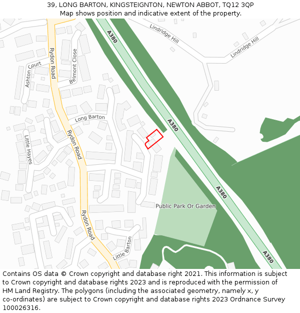 39, LONG BARTON, KINGSTEIGNTON, NEWTON ABBOT, TQ12 3QP: Location map and indicative extent of plot