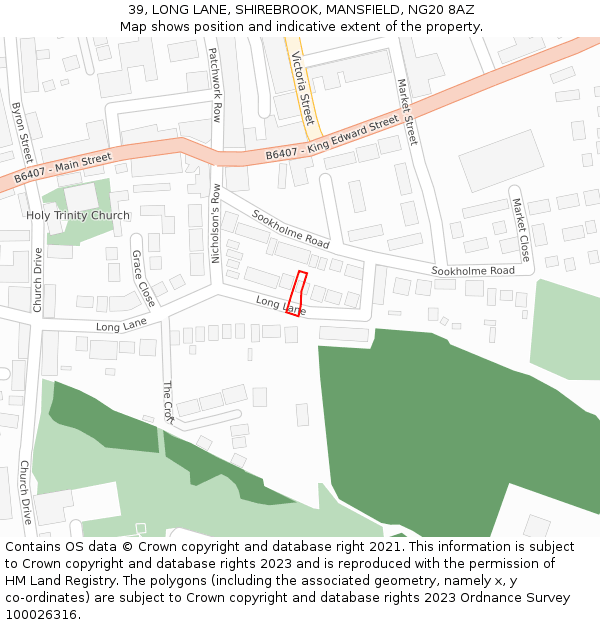 39, LONG LANE, SHIREBROOK, MANSFIELD, NG20 8AZ: Location map and indicative extent of plot