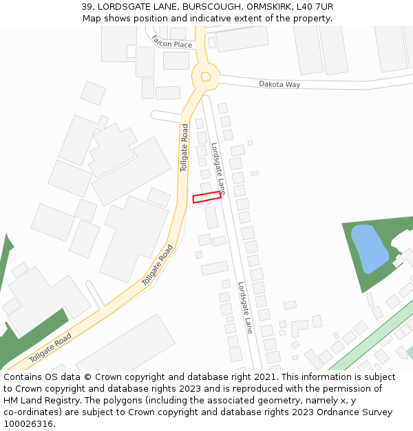 39, LORDSGATE LANE, BURSCOUGH, ORMSKIRK, L40 7UR: Location map and indicative extent of plot