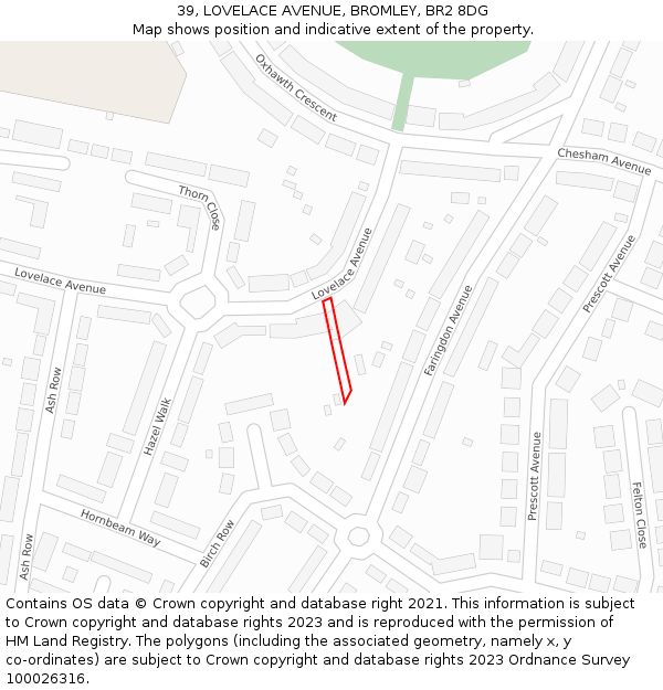 39, LOVELACE AVENUE, BROMLEY, BR2 8DG: Location map and indicative extent of plot