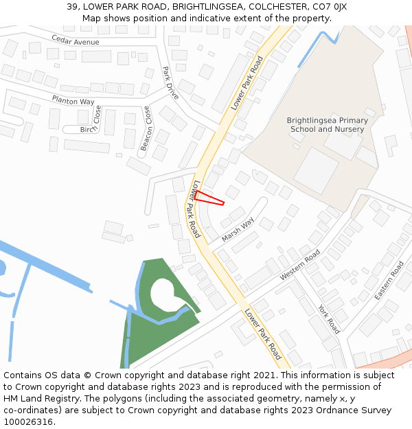 39, LOWER PARK ROAD, BRIGHTLINGSEA, COLCHESTER, CO7 0JX: Location map and indicative extent of plot