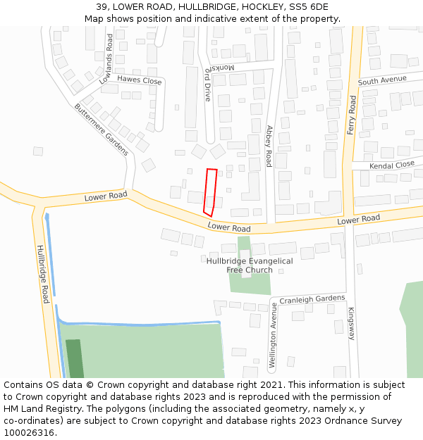 39, LOWER ROAD, HULLBRIDGE, HOCKLEY, SS5 6DE: Location map and indicative extent of plot