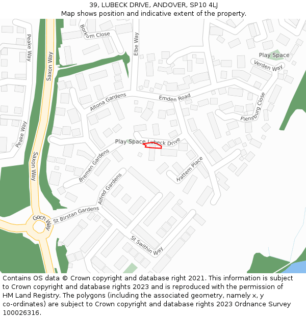 39, LUBECK DRIVE, ANDOVER, SP10 4LJ: Location map and indicative extent of plot