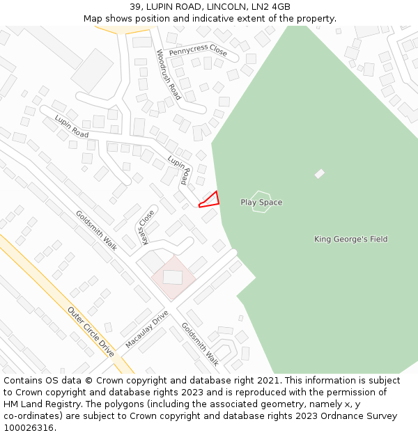 39, LUPIN ROAD, LINCOLN, LN2 4GB: Location map and indicative extent of plot