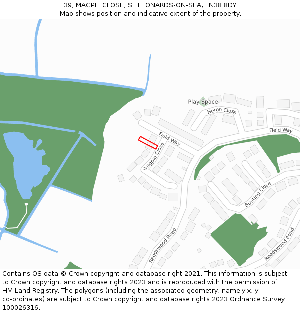39, MAGPIE CLOSE, ST LEONARDS-ON-SEA, TN38 8DY: Location map and indicative extent of plot