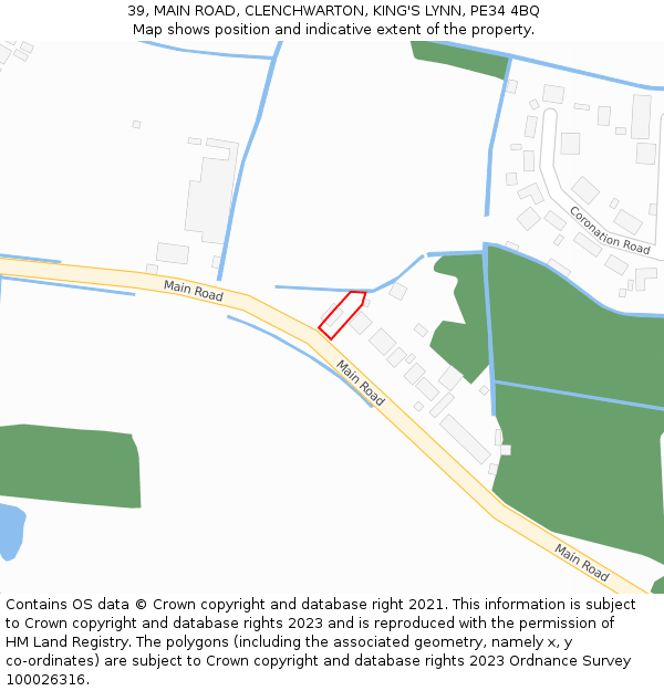 39, MAIN ROAD, CLENCHWARTON, KING'S LYNN, PE34 4BQ: Location map and indicative extent of plot