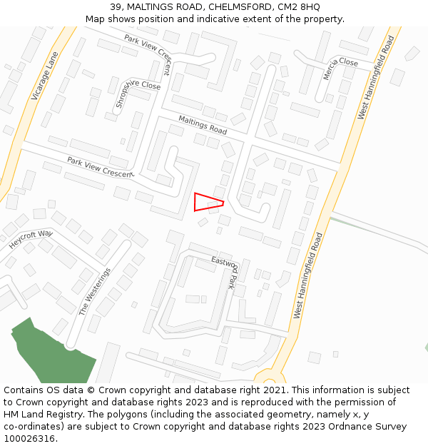 39, MALTINGS ROAD, CHELMSFORD, CM2 8HQ: Location map and indicative extent of plot