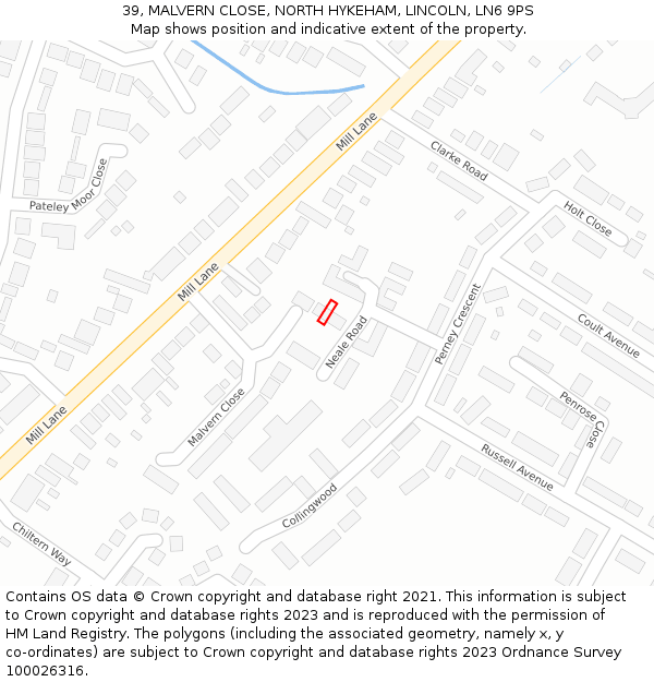 39, MALVERN CLOSE, NORTH HYKEHAM, LINCOLN, LN6 9PS: Location map and indicative extent of plot