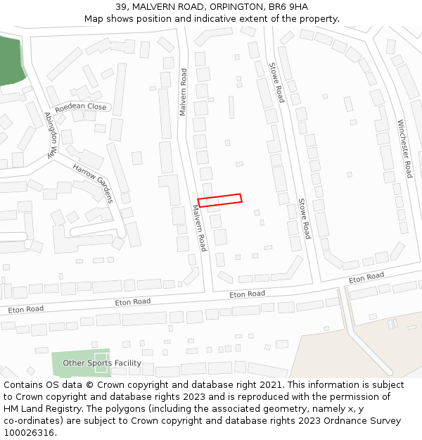 39, MALVERN ROAD, ORPINGTON, BR6 9HA: Location map and indicative extent of plot