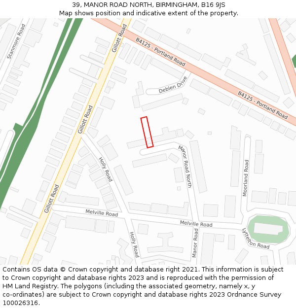 39, MANOR ROAD NORTH, BIRMINGHAM, B16 9JS: Location map and indicative extent of plot