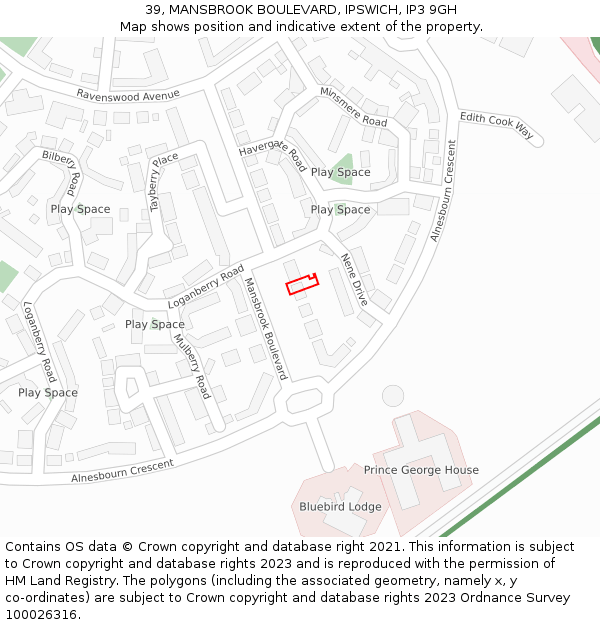 39, MANSBROOK BOULEVARD, IPSWICH, IP3 9GH: Location map and indicative extent of plot