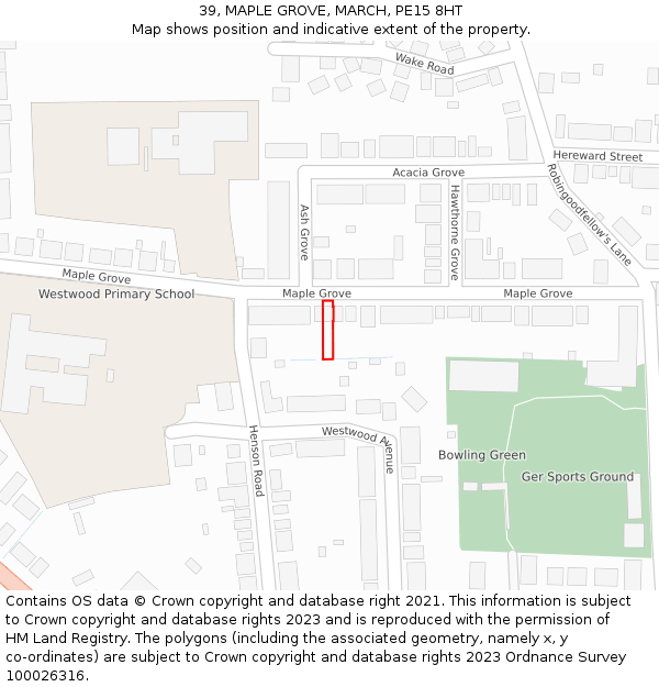 39, MAPLE GROVE, MARCH, PE15 8HT: Location map and indicative extent of plot