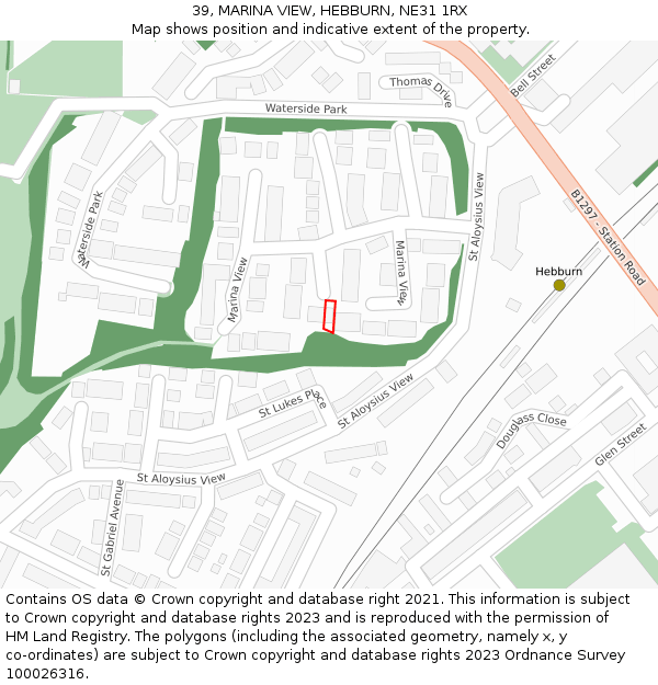 39, MARINA VIEW, HEBBURN, NE31 1RX: Location map and indicative extent of plot