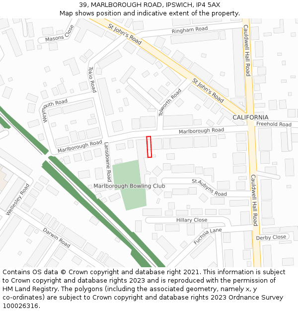 39, MARLBOROUGH ROAD, IPSWICH, IP4 5AX: Location map and indicative extent of plot