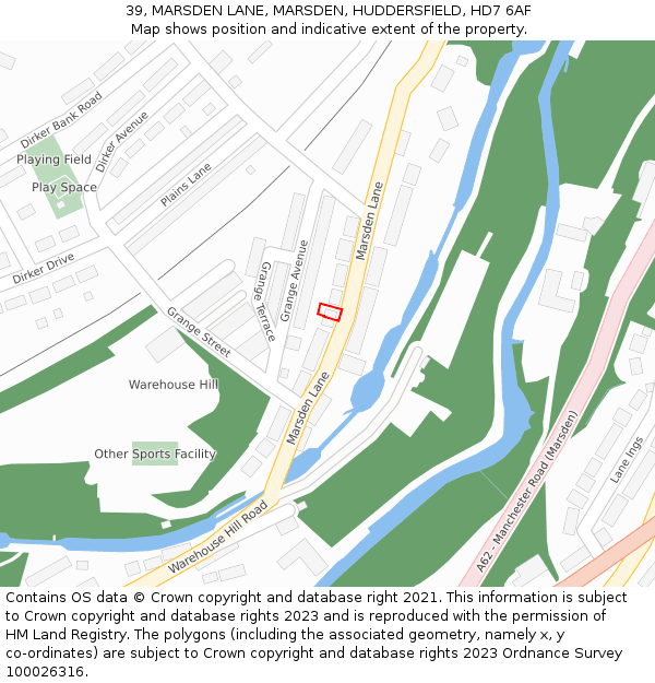 39, MARSDEN LANE, MARSDEN, HUDDERSFIELD, HD7 6AF: Location map and indicative extent of plot
