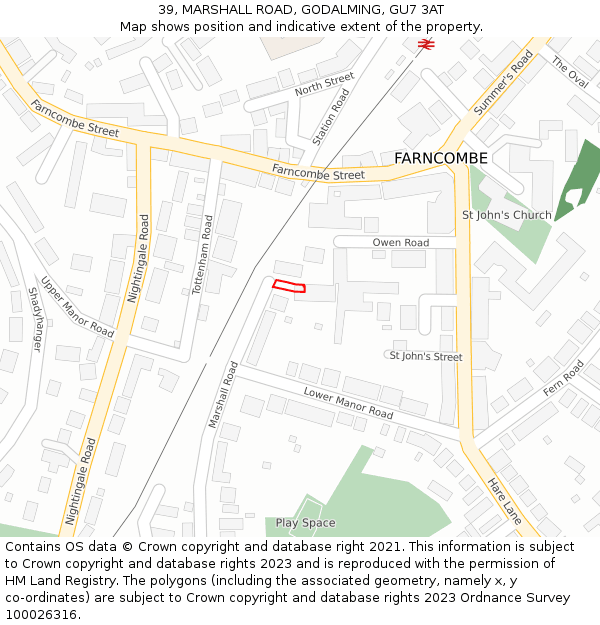 39, MARSHALL ROAD, GODALMING, GU7 3AT: Location map and indicative extent of plot
