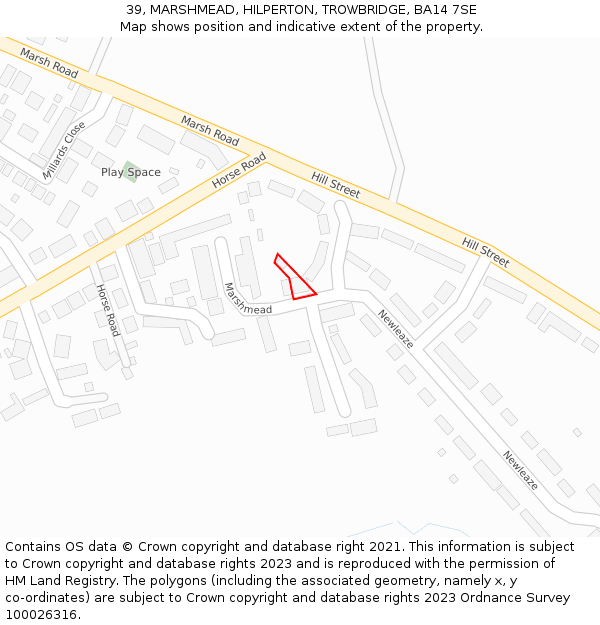 39, MARSHMEAD, HILPERTON, TROWBRIDGE, BA14 7SE: Location map and indicative extent of plot