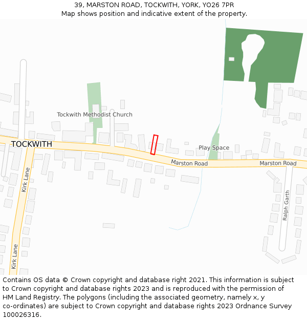 39, MARSTON ROAD, TOCKWITH, YORK, YO26 7PR: Location map and indicative extent of plot