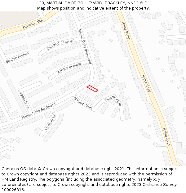 39, MARTIAL DAIRE BOULEVARD, BRACKLEY, NN13 6LD: Location map and indicative extent of plot