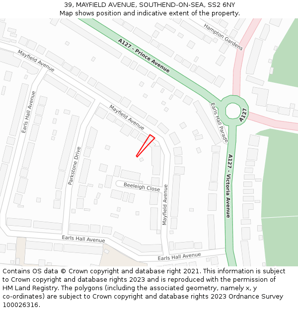 39, MAYFIELD AVENUE, SOUTHEND-ON-SEA, SS2 6NY: Location map and indicative extent of plot