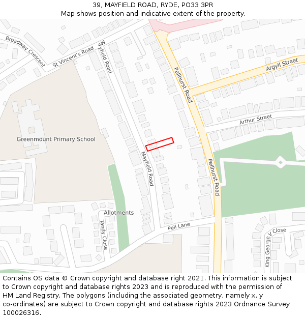 39, MAYFIELD ROAD, RYDE, PO33 3PR: Location map and indicative extent of plot