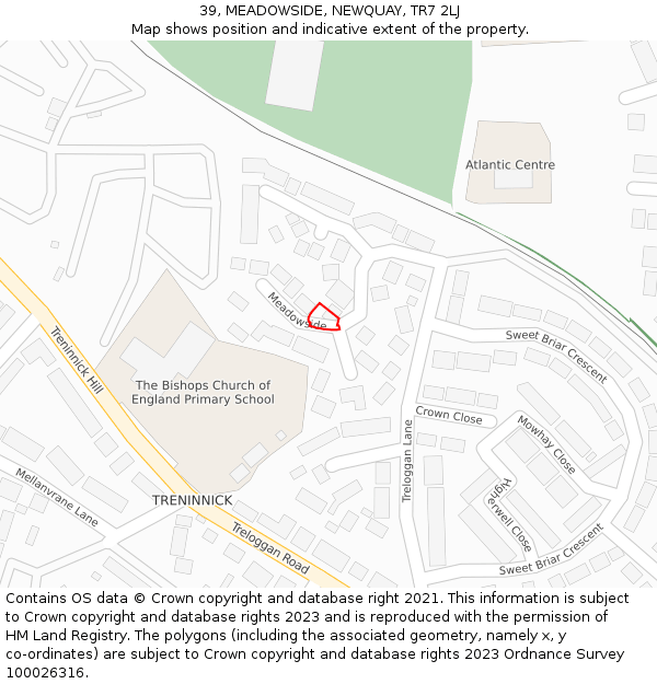 39, MEADOWSIDE, NEWQUAY, TR7 2LJ: Location map and indicative extent of plot