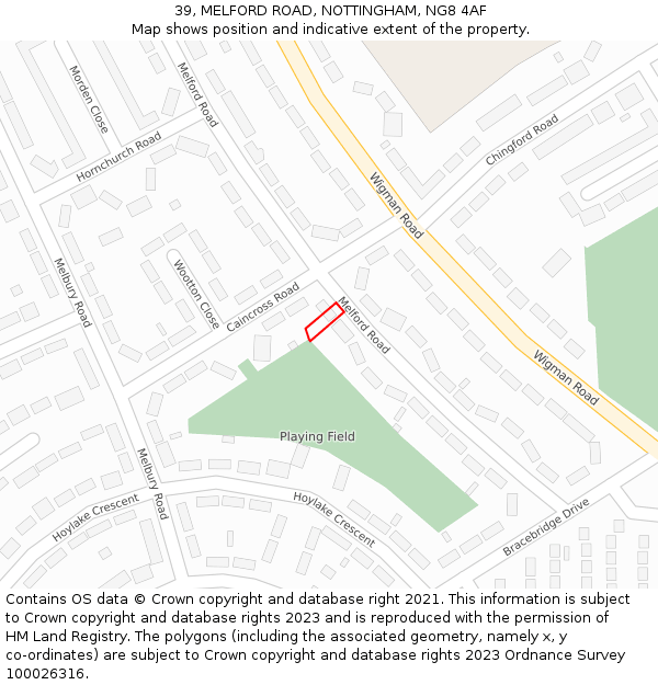 39, MELFORD ROAD, NOTTINGHAM, NG8 4AF: Location map and indicative extent of plot