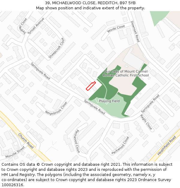 39, MICHAELWOOD CLOSE, REDDITCH, B97 5YB: Location map and indicative extent of plot