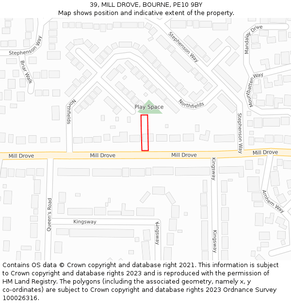 39, MILL DROVE, BOURNE, PE10 9BY: Location map and indicative extent of plot