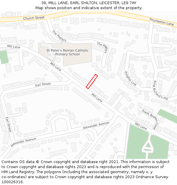 39, MILL LANE, EARL SHILTON, LEICESTER, LE9 7AY: Location map and indicative extent of plot