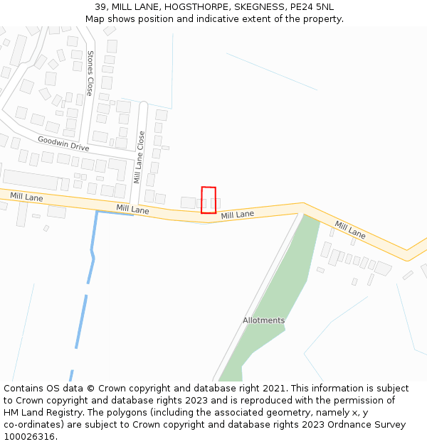 39, MILL LANE, HOGSTHORPE, SKEGNESS, PE24 5NL: Location map and indicative extent of plot