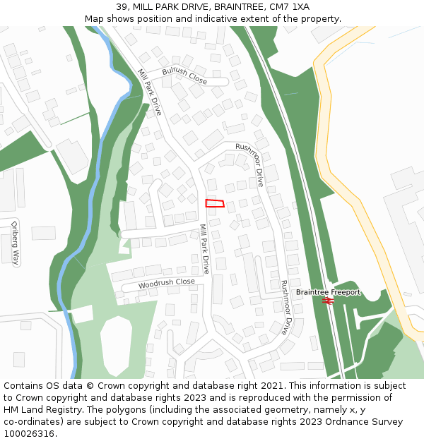 39, MILL PARK DRIVE, BRAINTREE, CM7 1XA: Location map and indicative extent of plot