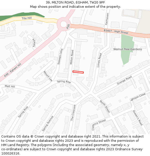 39, MILTON ROAD, EGHAM, TW20 9PF: Location map and indicative extent of plot