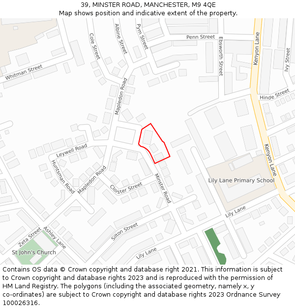 39, MINSTER ROAD, MANCHESTER, M9 4QE: Location map and indicative extent of plot