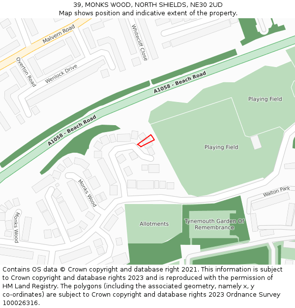 39, MONKS WOOD, NORTH SHIELDS, NE30 2UD: Location map and indicative extent of plot