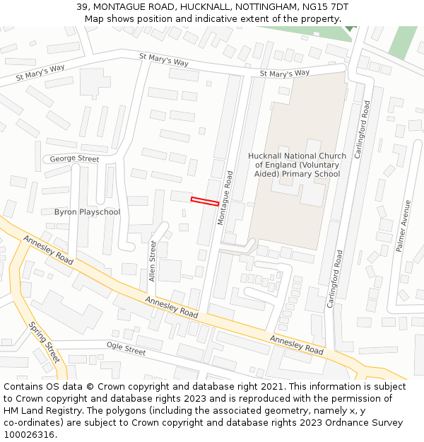 39, MONTAGUE ROAD, HUCKNALL, NOTTINGHAM, NG15 7DT: Location map and indicative extent of plot