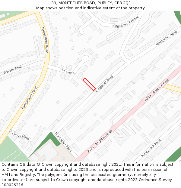 39, MONTPELIER ROAD, PURLEY, CR8 2QF: Location map and indicative extent of plot