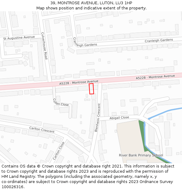 39, MONTROSE AVENUE, LUTON, LU3 1HP: Location map and indicative extent of plot