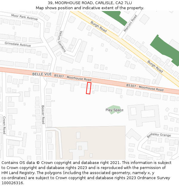 39, MOORHOUSE ROAD, CARLISLE, CA2 7LU: Location map and indicative extent of plot