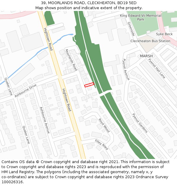 39, MOORLANDS ROAD, CLECKHEATON, BD19 5ED: Location map and indicative extent of plot