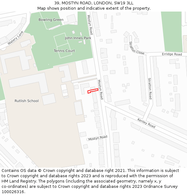 39, MOSTYN ROAD, LONDON, SW19 3LL: Location map and indicative extent of plot