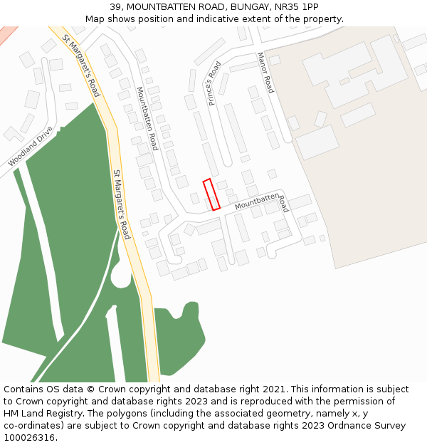 39, MOUNTBATTEN ROAD, BUNGAY, NR35 1PP: Location map and indicative extent of plot