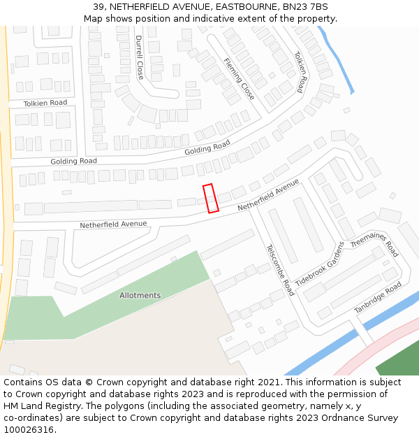 39, NETHERFIELD AVENUE, EASTBOURNE, BN23 7BS: Location map and indicative extent of plot