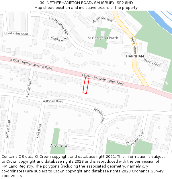 39, NETHERHAMPTON ROAD, SALISBURY, SP2 8HD: Location map and indicative extent of plot