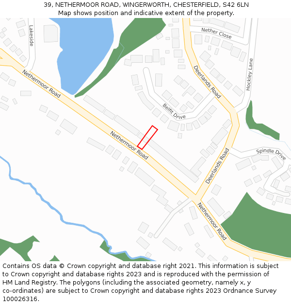 39, NETHERMOOR ROAD, WINGERWORTH, CHESTERFIELD, S42 6LN: Location map and indicative extent of plot