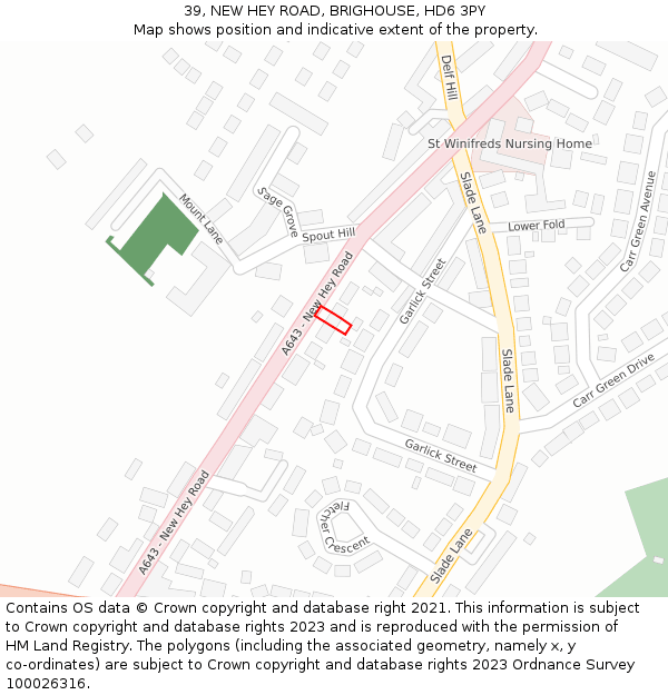 39, NEW HEY ROAD, BRIGHOUSE, HD6 3PY: Location map and indicative extent of plot